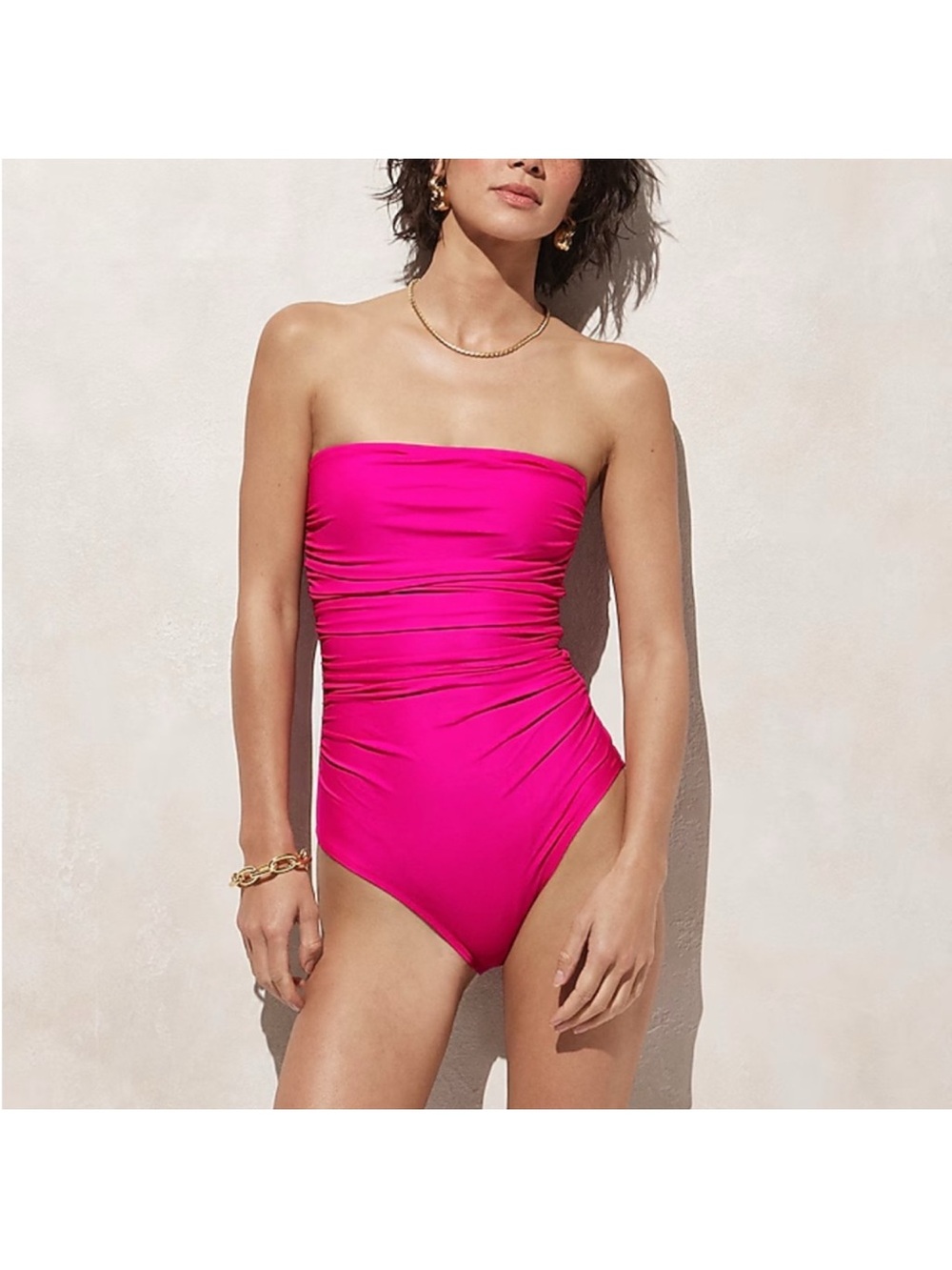 J. Crew Vibrant Hot Pink Strapless Ruched One-Piece Swimsuit